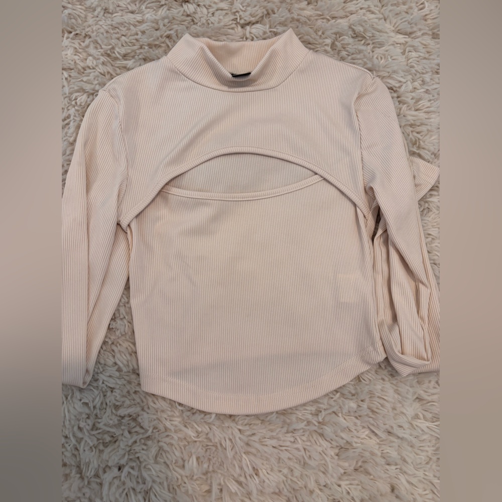 SHEIN Cream Ribbed Mock Neck Top